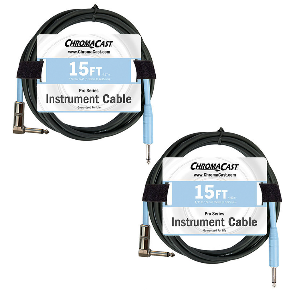 ChromaCast Pro Series Instrument Cable, Straight - Angle, Daphne Blue, 15 feet | 2 PACK - GoDpsMusic