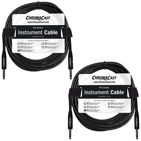 ChromaCast 2 Pack 20ft S/S Pro Series Black Instrument Cables | High-Quality Noise-Free Audio Transmission | Lifetime Guarantee - GoDpsMusic