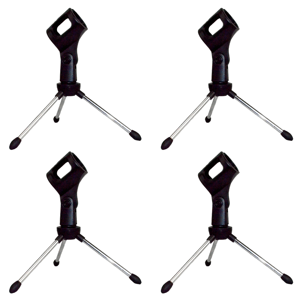 ChromaCast 4 Pack Super Lightweight Collapsible Desktop Microphone Tripod Stand with Mic Clip | Portable and Stable Mic Holder for Podcasting, Streaming, and Recording - GoDpsMusic