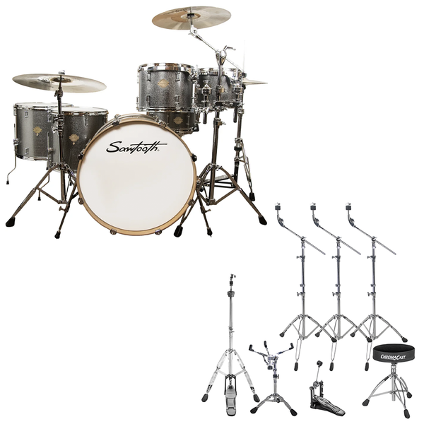 Sawtooth 6 Piece Silver Sparkle Command Series Drum Shell Pack with Drum Hardware