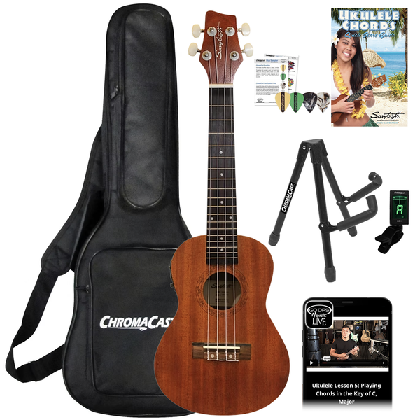 Sawtooth Mahogany Concert Ukulele with Padded Gig Bag and more