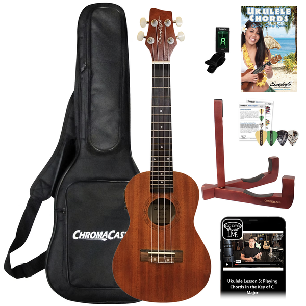 Sawtooth Mahogany Concert Ukulele with Padded Gig Bag and more