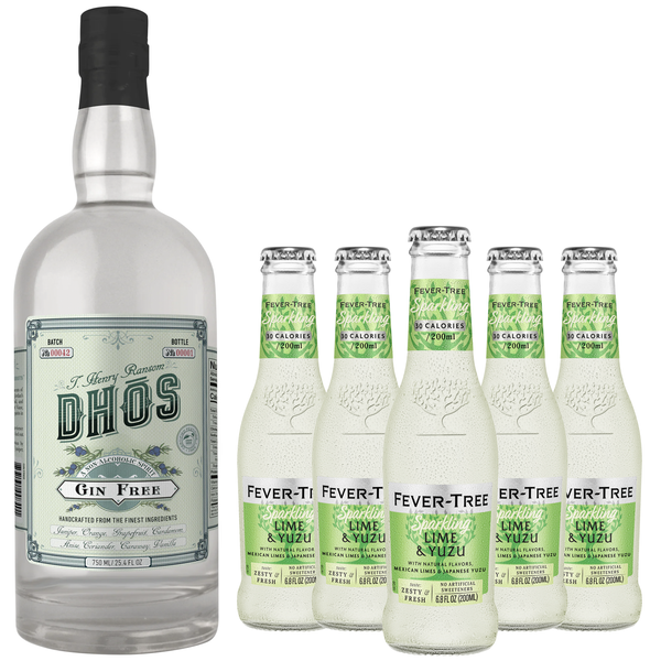 Dhōs Handcrafted Non-Alcoholic Gin w Fever Tree Sparkling Lime & Yuzu - Keto-Friendly, Zero Sugar, Zero Calories, Zero Proof - 750 ML - Perfect for Mocktails - Made in USA - GoDpsMusic