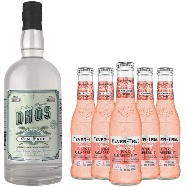 Dhōs Handcrafted Non-Alcoholic Gin w Fever Tree Sparkling Pink Grapefruit - Keto-Friendly, Zero Sugar, Zero Calories, Zero Proof - 750 ML - Perfect for Mocktails - Made in USA - GoDpsMusic