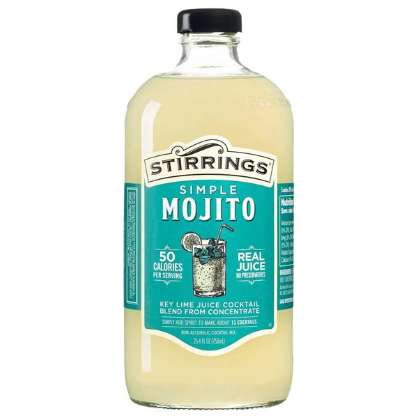 Stirrings Simple Mojito Cocktail Mix 750ml Bottles - Real Juice No Preservatives - 50 Calories - Drink Mixer