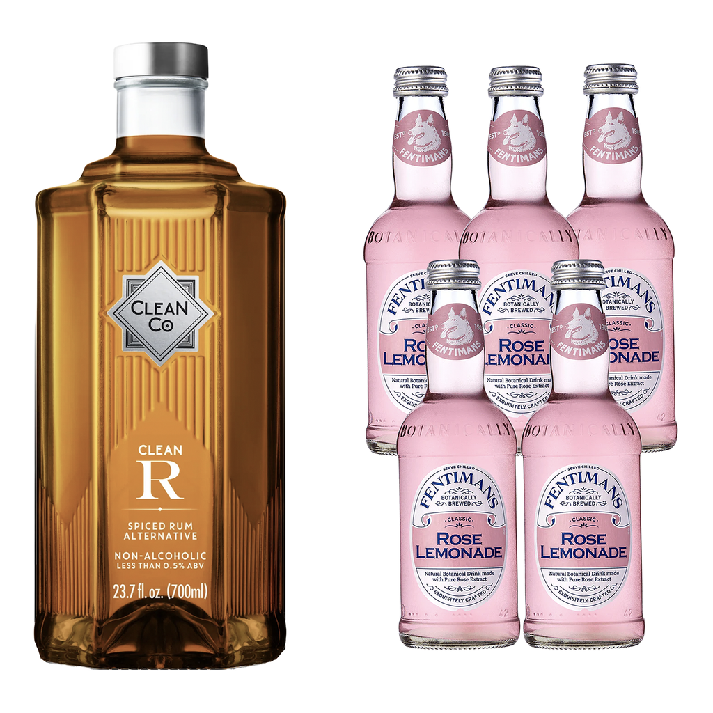 Clean Co Non-Alcoholic Rum Alternative 700ml Bottle - | with Premium Quality Fentimans Botanically Brewed Rose Lemonade Sparkling Soda