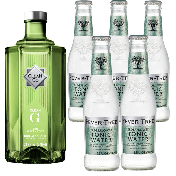 Clean Co Non-Alcoholic Gin Alternative 700ml Bottle - | with Premium Quality Fever Tree Premium Elderflower Tonic