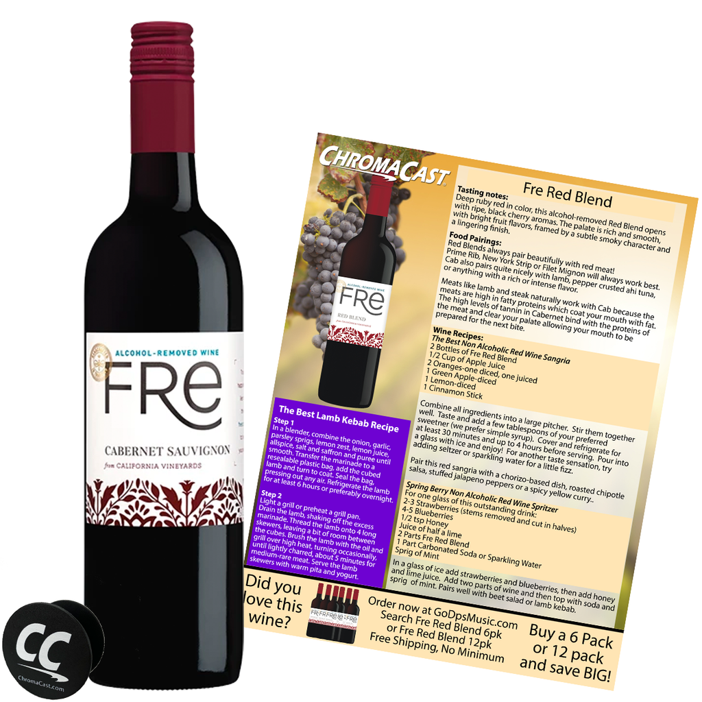 Sutter Home Fre Cabernet Non-Alcoholic Red Wine, Experience Bundle with ChromaCast Pop Socket, Seasonal Wine Pairings & Recipes, 12/750ML - GoDpsMusic