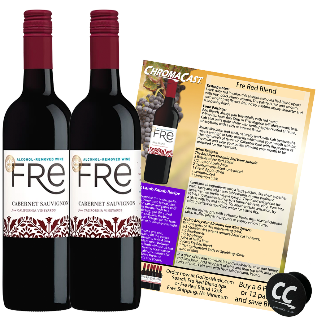 Sutter Home Fre Cabernet Non-Alcoholic Red Wine, Experience Bundle with ChromaCast Pop Socket, Seasonal Wine Pairings & Recipes, 12/750ML, 2-PACK - GoDpsMusic