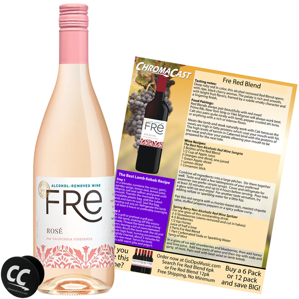 Sutter Home Fre Rosé Non-Alcoholic Wine, Experience Bundle with ChromaCast Pop Socket, Seasonal Wine Pairings & Recipes, 12/750ML - GoDpsMusic