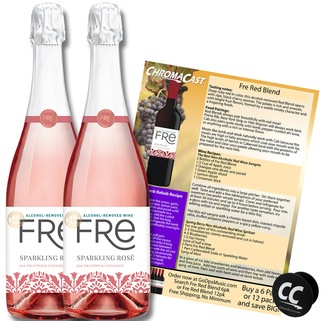 Sutter Home Fre Sparkling Rosé Non-Alcoholic Wine, Experience Bundle with ChromaCast Pop Socket, Seasonal Wine Pairings & Recipes, 12/750ML, 2-PACK - GoDpsMusic