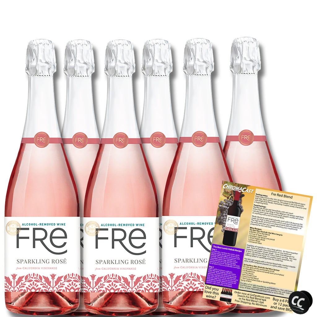 Sutter Home Fre Sparkling Rosé Non-Alcoholic Wine, Experience Bundle with ChromaCast Pop Socket, Seasonal Wine Pairings & Recipes, 12/750ML, 6-PACK - GoDpsMusic