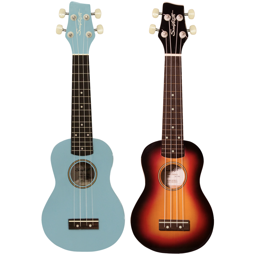 Sawtooth Daphne Blue and Sunburst Basswood Soprano Ukulele 2 Pack