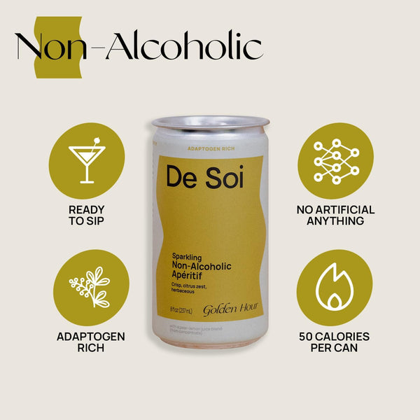De Soi Golden Hour Cans Non-Alcoholic Aperitif by Katy Perry - Sparkling Adaptogen Beverage with Natural Botanicals, Lemon Balm, L-theanine | Vegan & Gluten-Free | 257ml Cans - GoDpsMusic