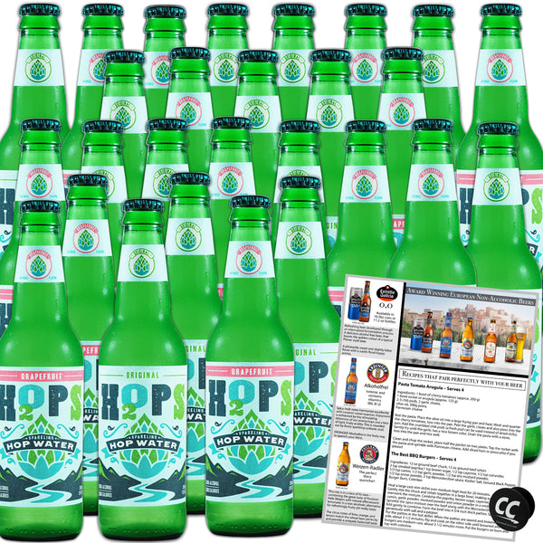 H2OPS Sparkling Hop Water -Original & Grapefruit 27PK- Variety Pack, 0 Alcohol, 0 Calorie, (27 Pack Glass Bottles) Craft Brewed, Premium Hops, Lightly Carbonated, Gluten Free, Unsweetened, NA Beer - GoDpsMusic