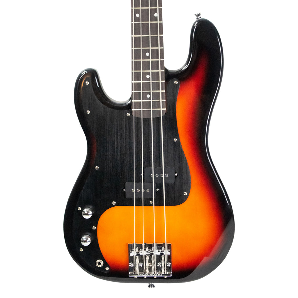 Sawtooth Road Warrior Series Vintage Burst w Aluminum Pickguard Left Handed Electric Bass Guitar w Gig Bag - GoDpsMusic