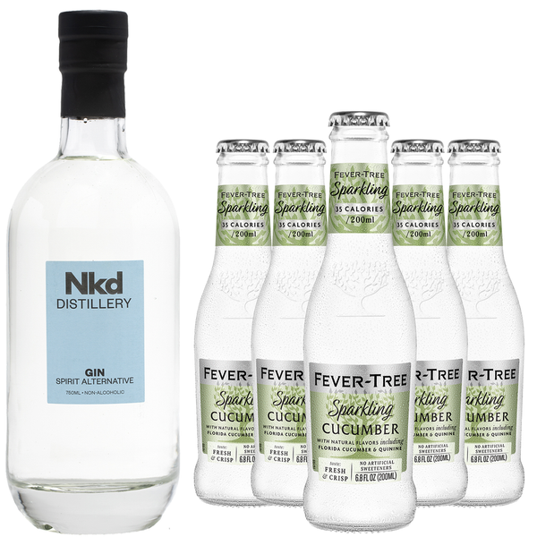 Nkd Distillery Gin Alternative Premium with Fever Tree Sparkling Cucumber Non-Alcoholic Spirit - Zero Alcohol - Perfect Gin & Tonic or Tom Collins Alcohol Free Substitute - GoDpsMusic