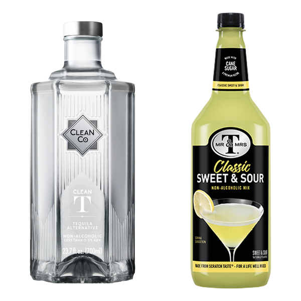 Clean Co Non-Alcoholic Tequila Alternative 700ml Bottle - | with Premium Quality Mr & Mrs T Sweet & Sour Mix, 1L Bottle