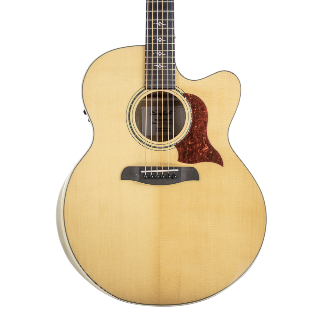 Sawtooth Myrtlewood Jumbo Cutaway 24 Fret Acoustic Electric Guitar with Spruce Top