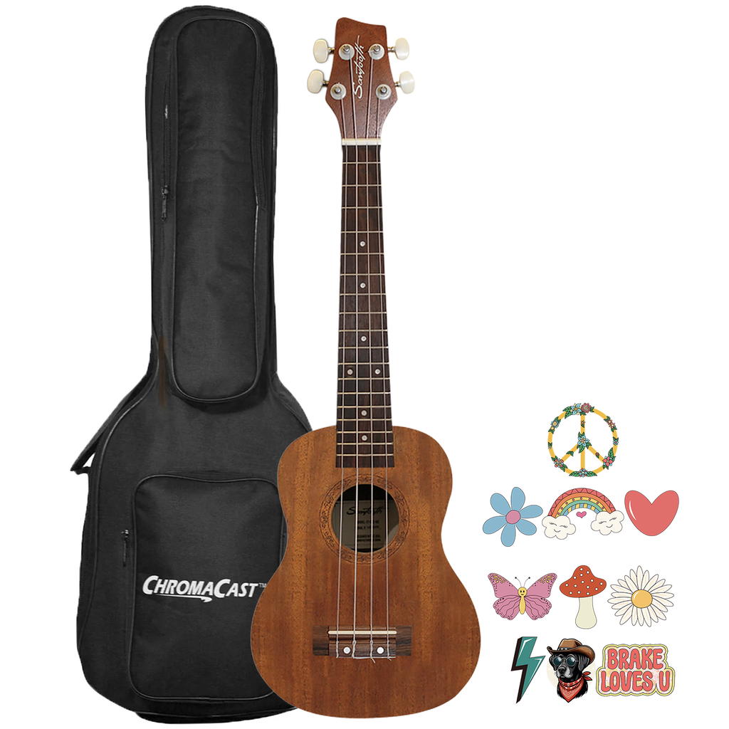 Autographed Sawtooth Mahogany Tenor Electric Ukulele w Gig Bag and Fishman KUL-101 Preamp/Built In Tuner and Official Brake Stickers