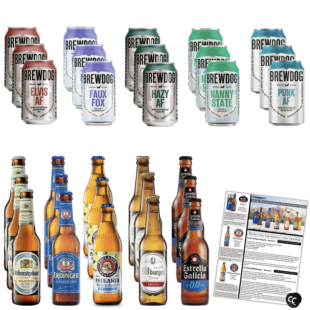 Non Alcoholic Beer 30 Pack Estrella, Paulaner, Brewdog, Bitburger, Erdinger and Weihenstephaner Business & Holiday Gift Ideas Sampler Pack - GoDpsMusic