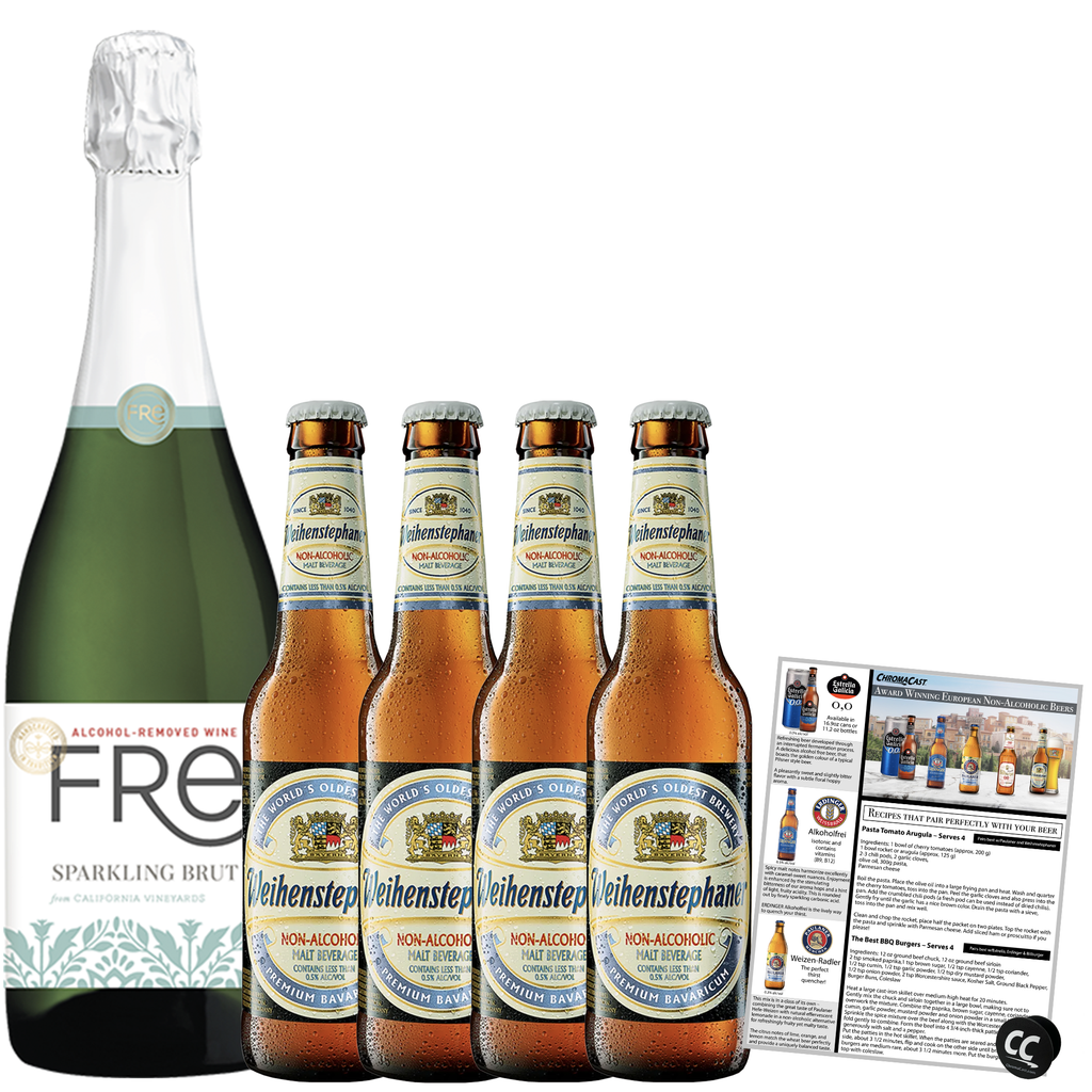 Non Alcoholic Beer and Wine 5 Pack Weihenstephaner Hefeweizen and Fre Brut Champagne Business & Holiday Gift Ideas Sampler Pack - GoDpsMusic