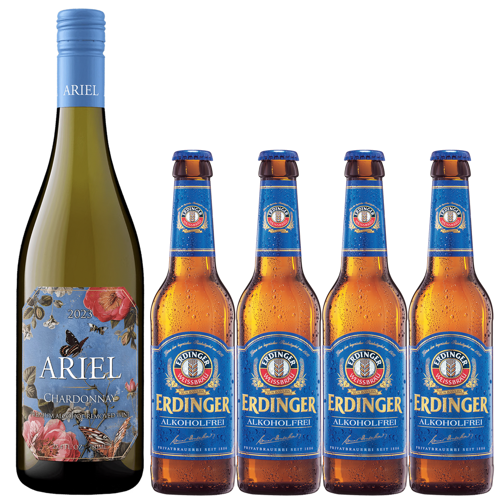 Non Alcoholic Beer and Wine 5 Pack Erdinger Weissbier and Ariel Chardonnay Business & Holiday Gift Ideas Sampler Pack