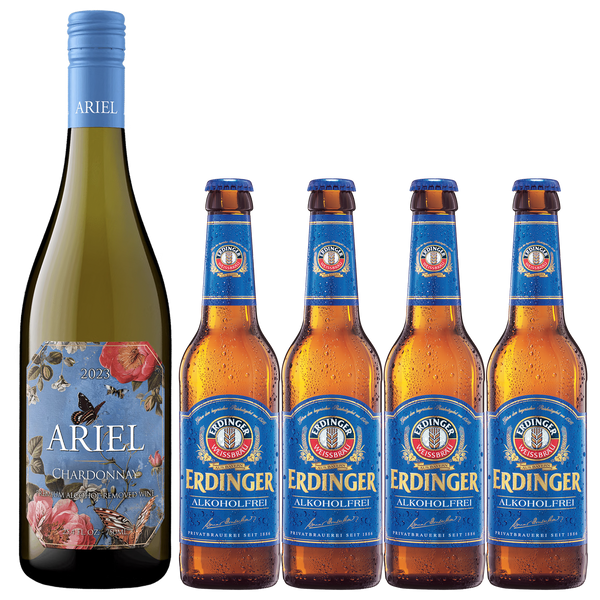 Non Alcoholic Beer and Wine 5 Pack Erdinger Weissbier and Ariel Chardonnay Business & Holiday Gift Ideas Sampler Pack