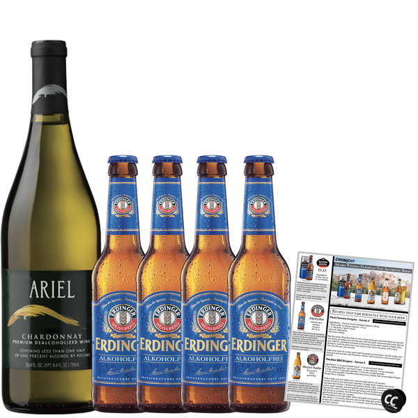 Non Alcoholic Beer and Wine 5 Pack Erdinger Weissbier and Ariel Chardonnay Business & Holiday Gift Ideas Sampler Pack