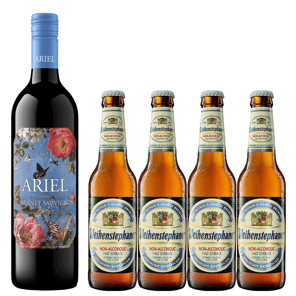 Non Alcoholic Beer and Wine 5 Pack Weihenstephaner Hefeweizen and Ariel Cabernet Sauvignon Business & Holiday Gift Ideas Sampler Pack