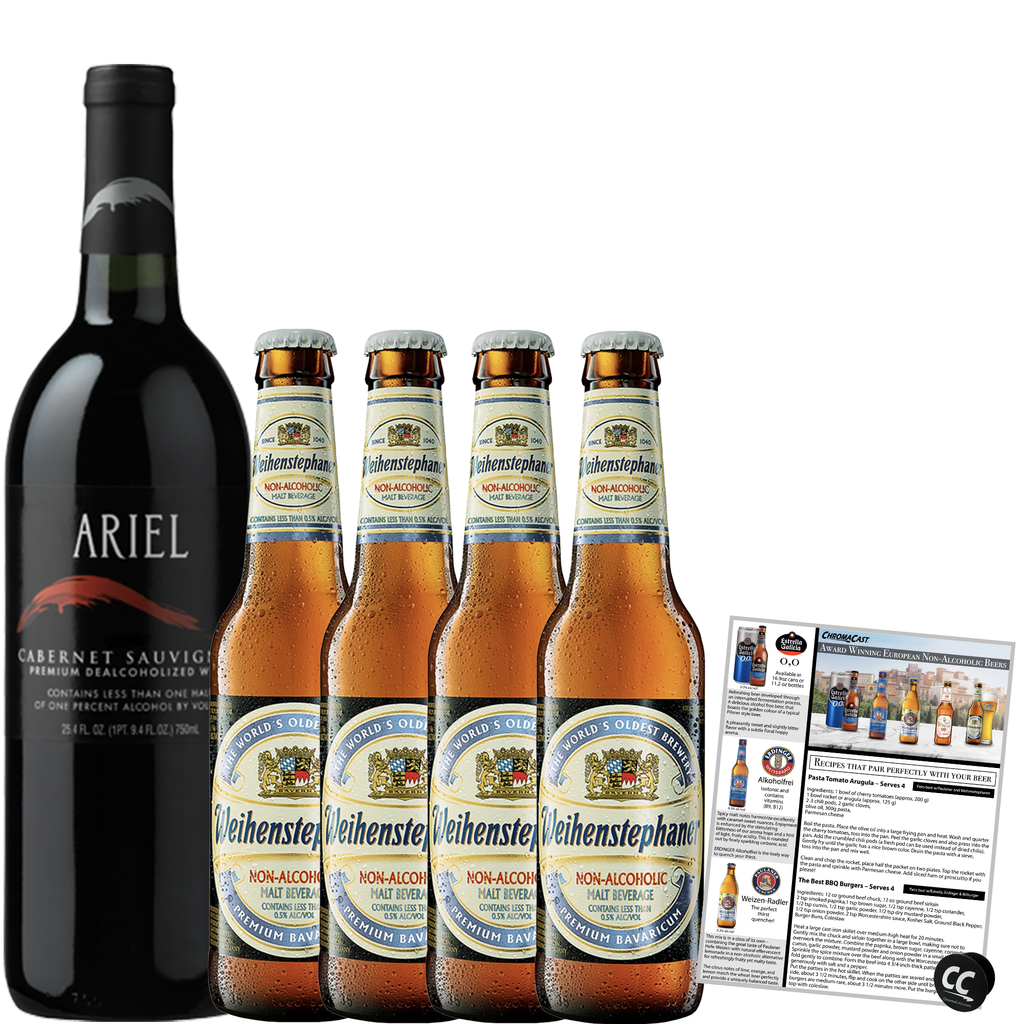 Non Alcoholic Beer and Wine 5 Pack Weihenstephaner Hefeweizen and Ariel Cabernet Sauvignon Business & Holiday Gift Ideas Sampler Pack - GoDpsMusic