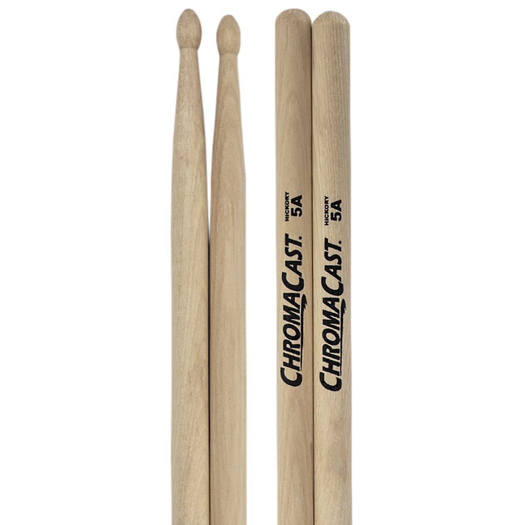 ChromaCast 5A USA Made Hickory Drumsticks Pair - Wood Tipped - Drum Sticks Tour Tested by Pro Drummers - Real American Hickory Wood - GoDpsMusic