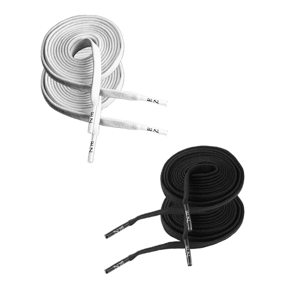 EZ Stretch slip on shoe laces, Elastic flat stretchy shoe laces,54 in Length, White and Black - GoDpsMusic