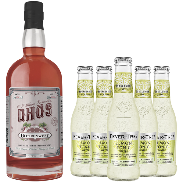 Dhōs Handcrafted Non-Alcoholic Bittersweet Liqueur Aperitif with Fever Tree Lemon Tonic Water - Keto-Friendly, Zero Sugar, Zero Calories, Zero Proof - 750 ML - Perfect for Mocktails - Made in USA - GoDpsMusic