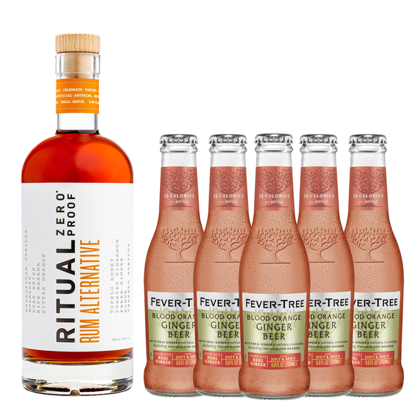 Ritual Zero Non-Alcoholic Rum Alternative with Fever Tree Blood Orange Ginger Beer for your favorite Alcohol-Free Mixed Drink
