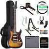 Sawtooth Sunburst ES Series Electric Guitar w/ Tortoise Pickguard - Includes: Accessories, Amp, & Gig Bag