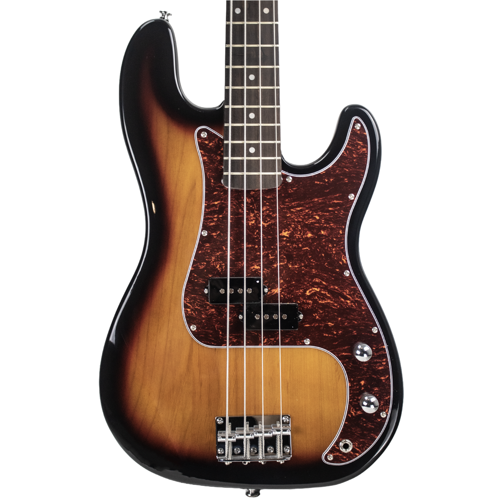 Sawtooth EP Series Alder Electric Bass Guitar, Vintage Burst w/ Tortoise Pickguard