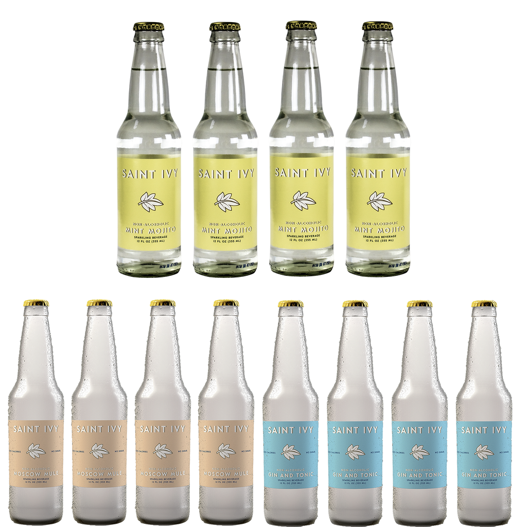 Saint Ivy Non Alcoholic Virgin Drinks Mix Pack - Mint Mojito, Sugar Free Moscow Mule, Sugar Free Gin and Tonic - 12 Bottles - GoDpsMusic