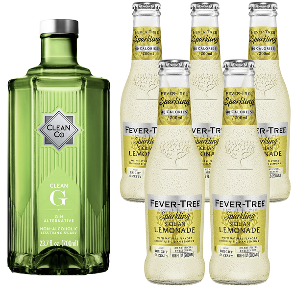 Clean Co Non-Alcoholic Gin Alternative 700ml Bottle - | with Premium Quality Fever Tree Sparkling Sicilian Lemonade