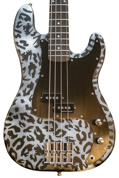 Sawtooth Johnny Martin Snow Leopard  Black w Aluminum Pickguard Electric Bass Guitar - GoDpsMusic
