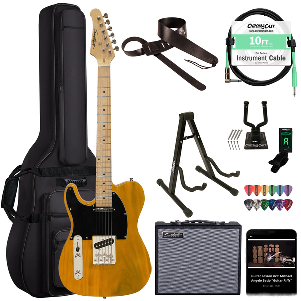 Sawtooth Left-Handed Butterscotch ET Series Electric Guitar w/ Black Pickguard - Includes: Accessories, Amp & Gig Bag