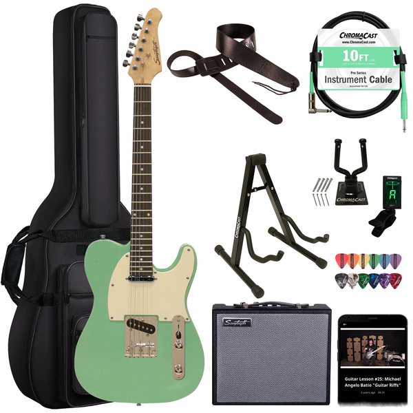 Sawtooth Surf Green ET Series Electric Guitar w/ Aged White Pickguard - Includes: Accessories, Amp & Gig Bag