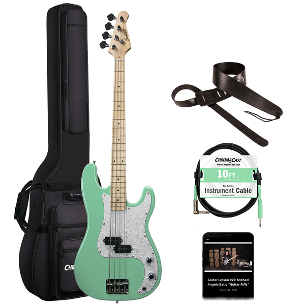 Sawtooth EP Series Electric Bass Guitar with Gig Bag & Accessories, Surf Green w/ Pearl Pickguard