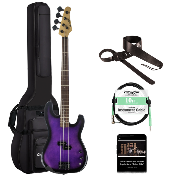 Sawtooth EP Series Electric Bass Guitar with Gig Bag & Accessories, Trans Purple