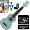 Sawtooth Sunburst Daphne Blue Ukulele Beginner Starter Kit with Color-Matched Tuning Pitch Assistant & Picks, Free Video Lessons, Quick Start Guide, Basswood Body, Rosewood Fingerboard & Bridge