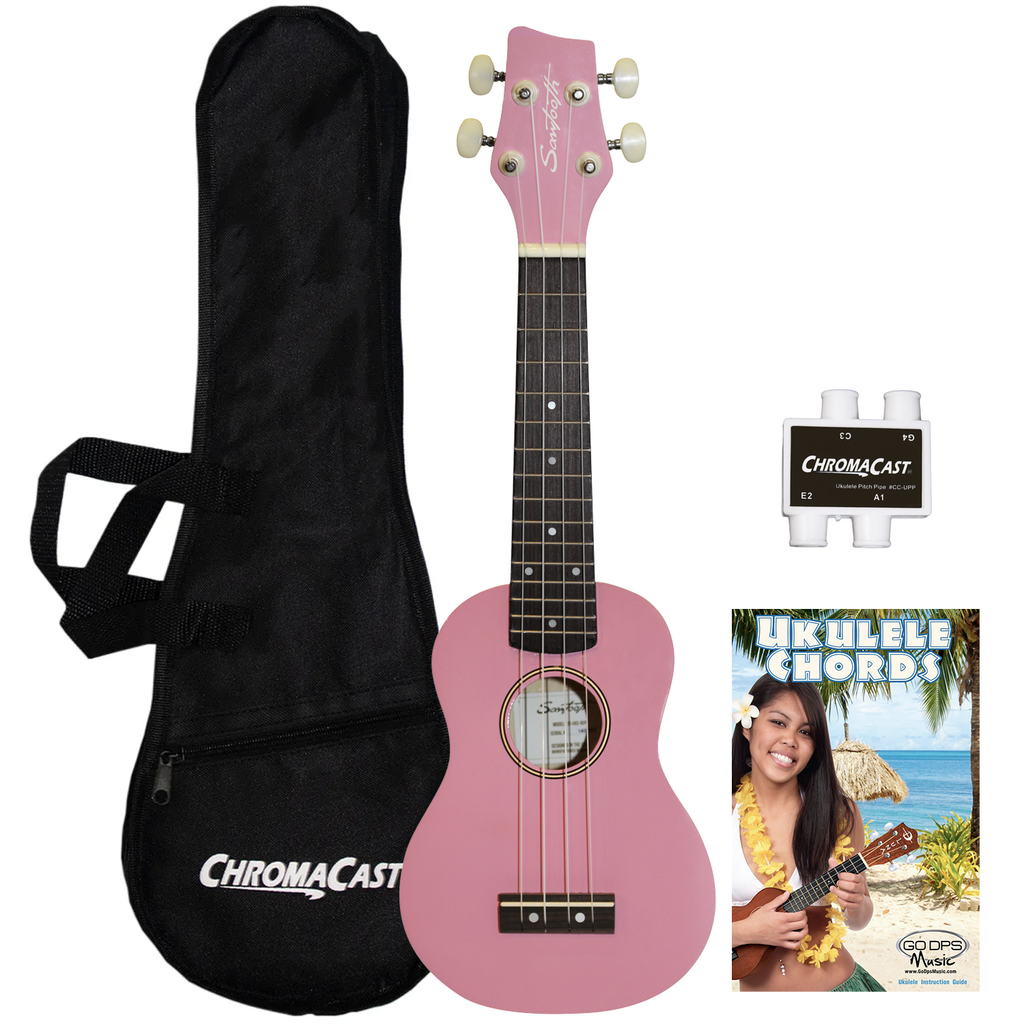 Sawtooth Basswood Soprano Ukulele, Pink, w/ Nylon Bag, Pitch Pipe & Quick Start Guide - GoDpsMusic