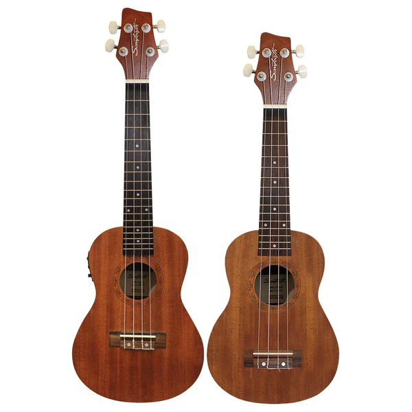 Sawtooth Mahogany Soprano (No Electronics)  and Concert Electric Ukulele w Fishman KUL-101 Preamp/Built In Tuner 2 Pack