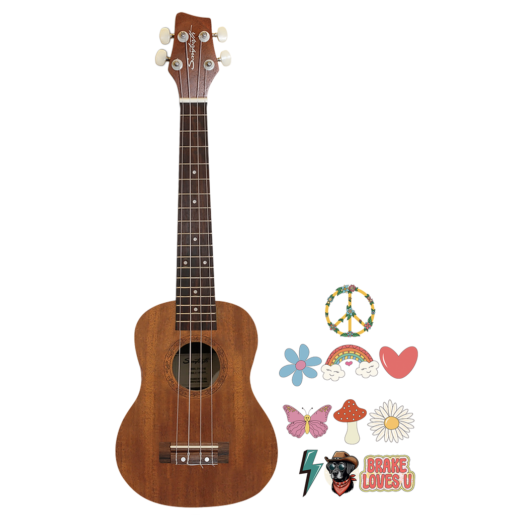 Sawtooth Mahogany Tenor Electric Ukulele w Fishman KUL-101 Preamp/Built In Tuner and Official Brake Stickers