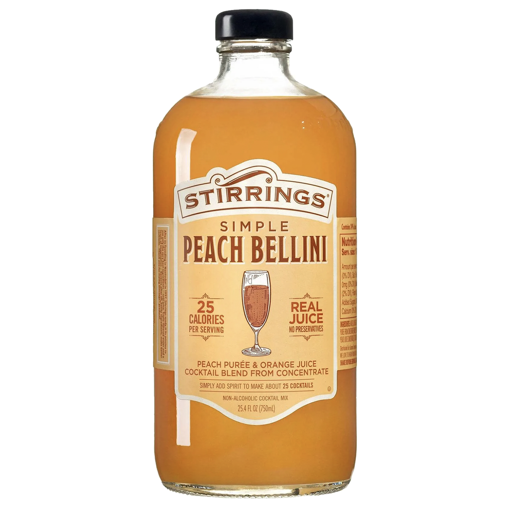 Stirrings Peach Bellini Mix 750ml Bottles - Real Juice No Preservatives - 90 Calories - Drink Mixer