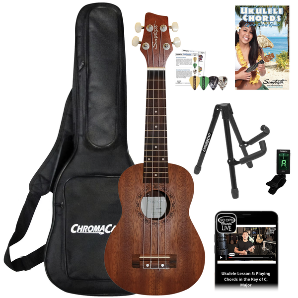 Sawtooth Soprano Ukulele Mahogany 21 inch Ukelele Beginner Kit Online Lesson Padded Gig Bag Premium Wood Uke Stand Picks Quick Start Guide Ukelele Pack